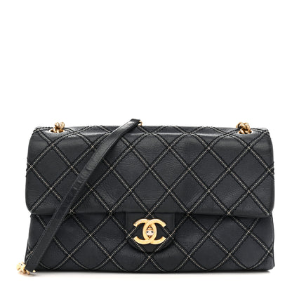 Chanel Iridescent Calfskin Triple Stitched Medium Flap Navy 1 of 16