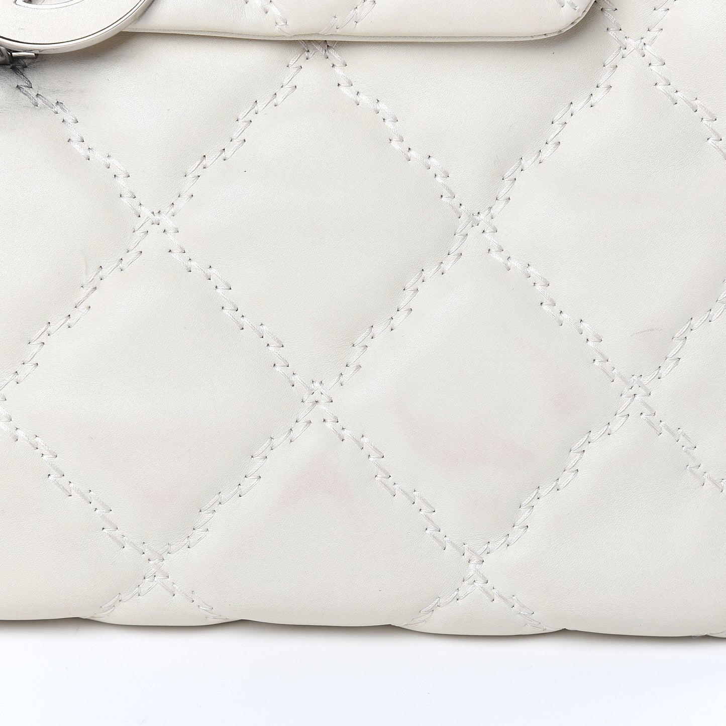 Calfskin Double Stitch Large Hamptons Flap Bag White