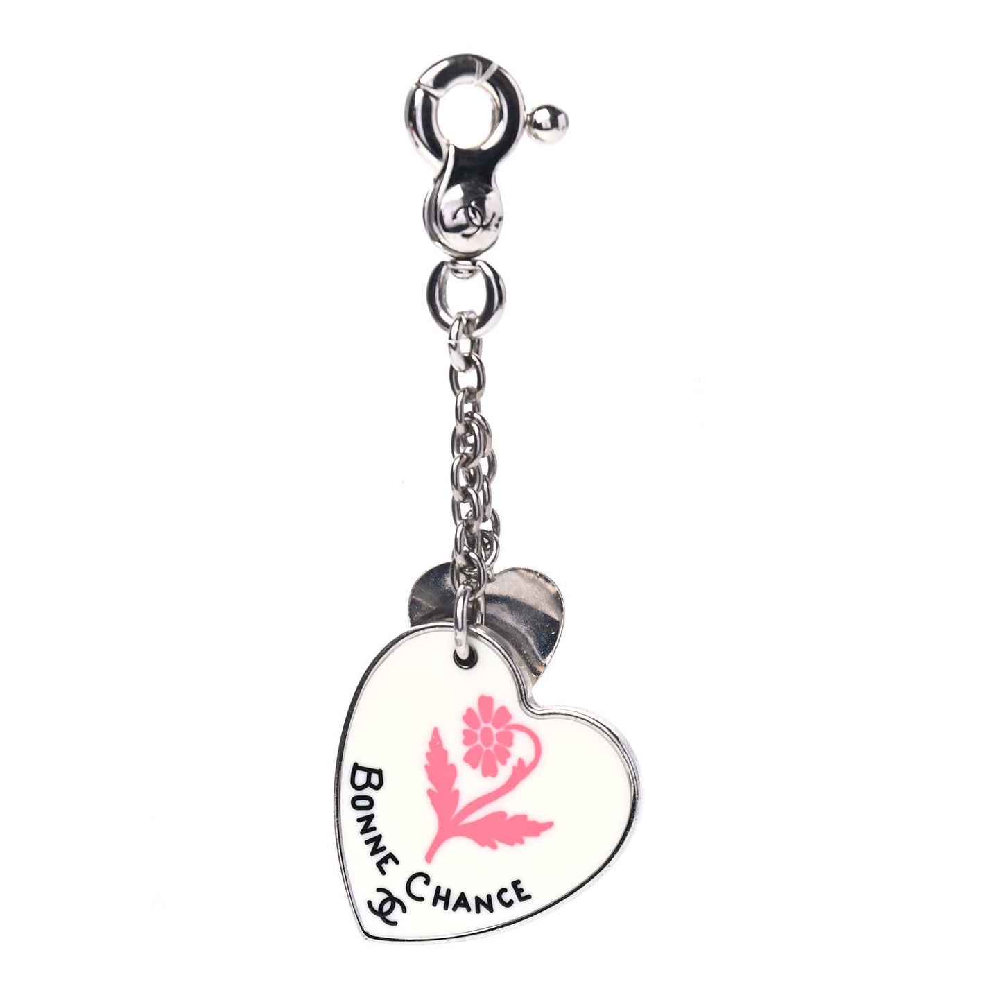Bonne Chance Heart Keychain White