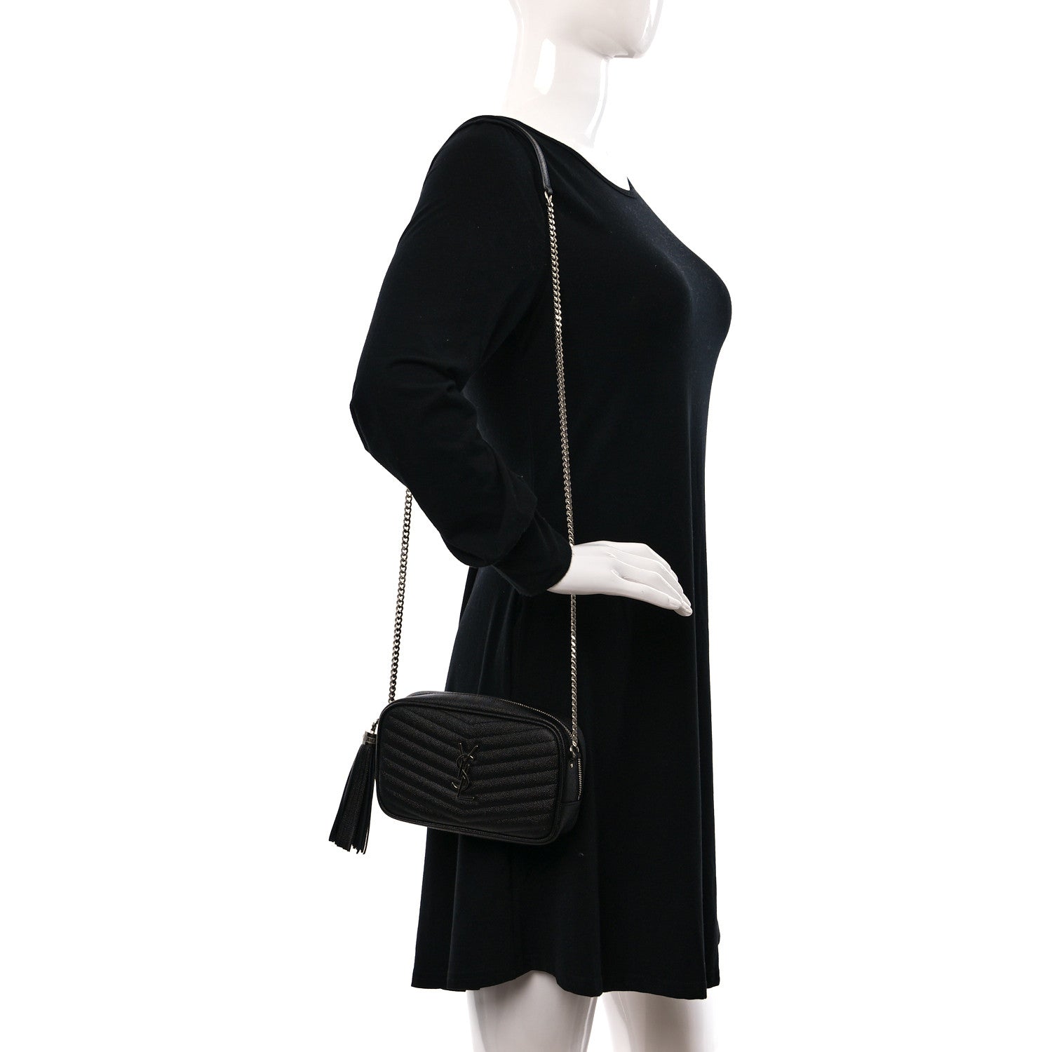 Saint Laurent Grain De Poudre Matelasse Monogram Mini Lou Camera Bag Black 2 of 12