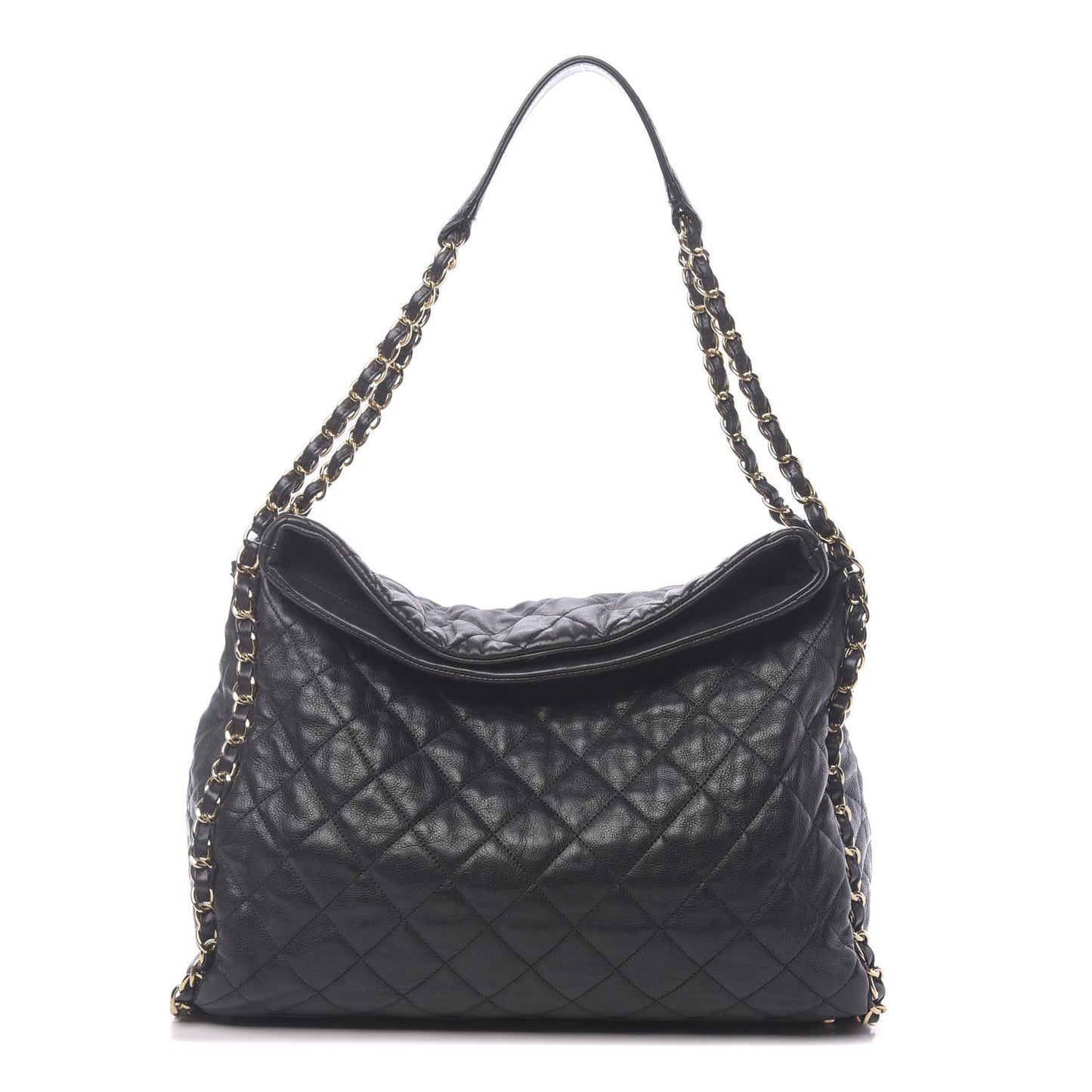 Calfskin Quilted Large Chain Me Hobo Black