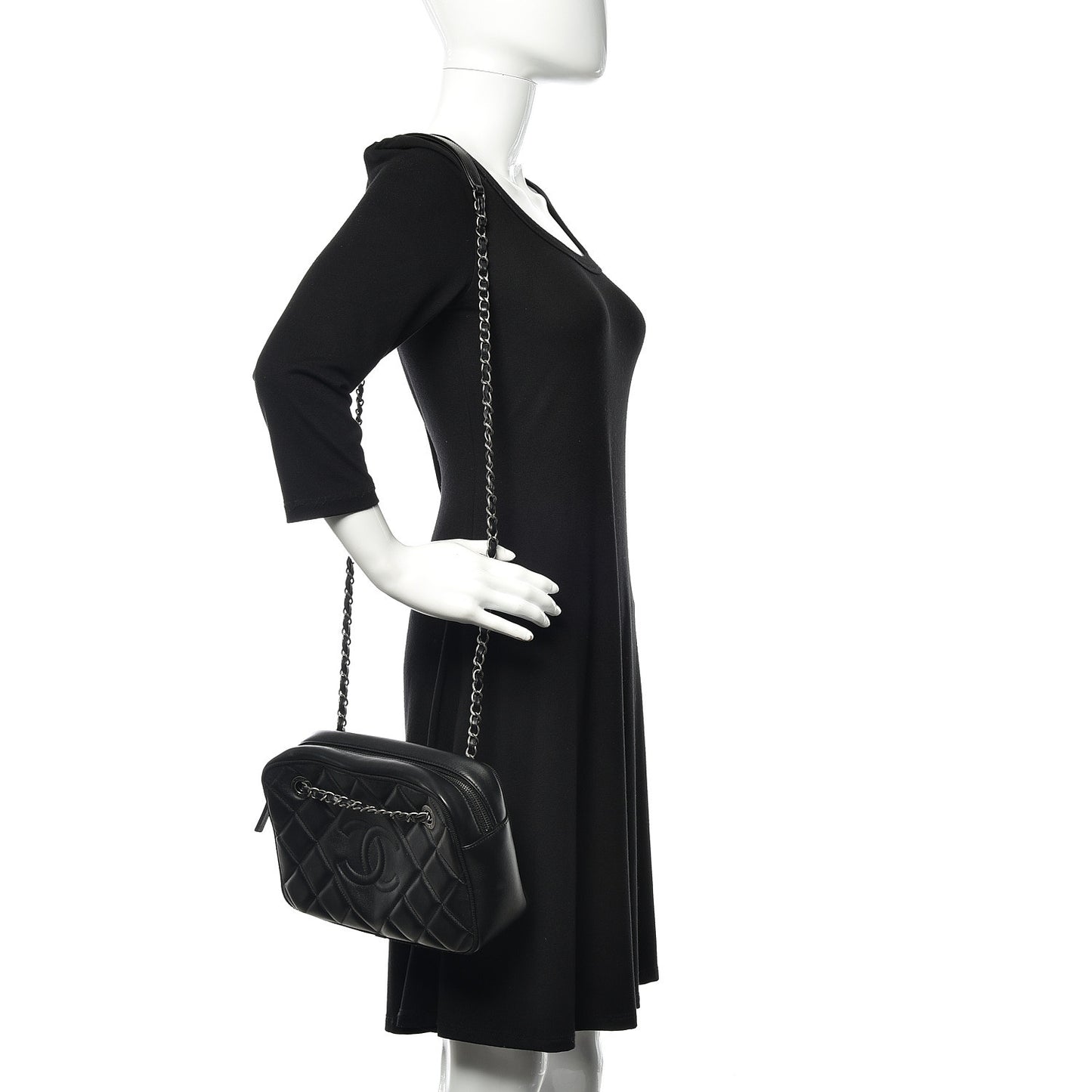 Calfskin Quilted Small Ballerine Camera Case Black