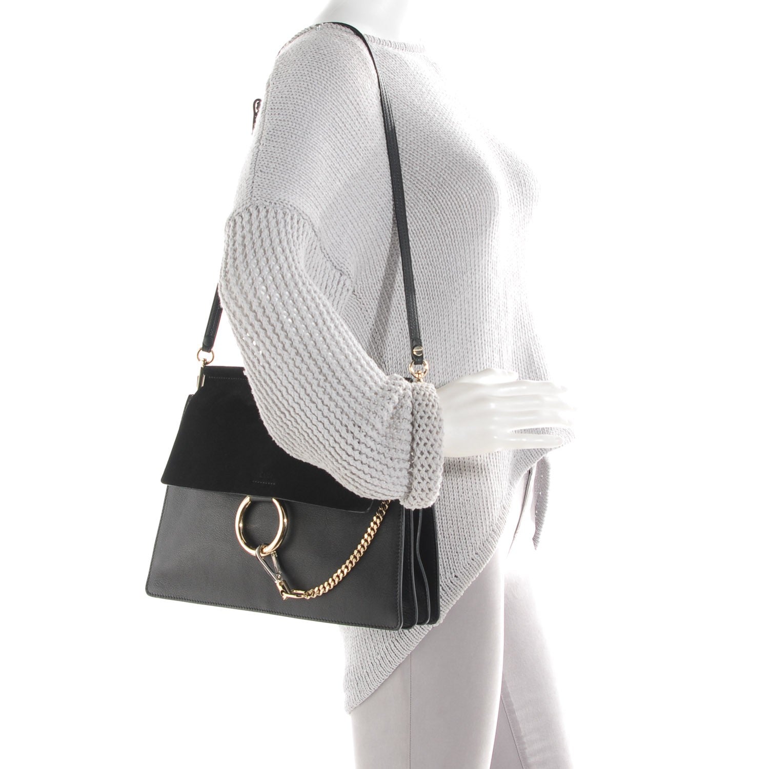 Chloe Suede Calfskin Medium Faye Shoulder Bag Black 2 of 9