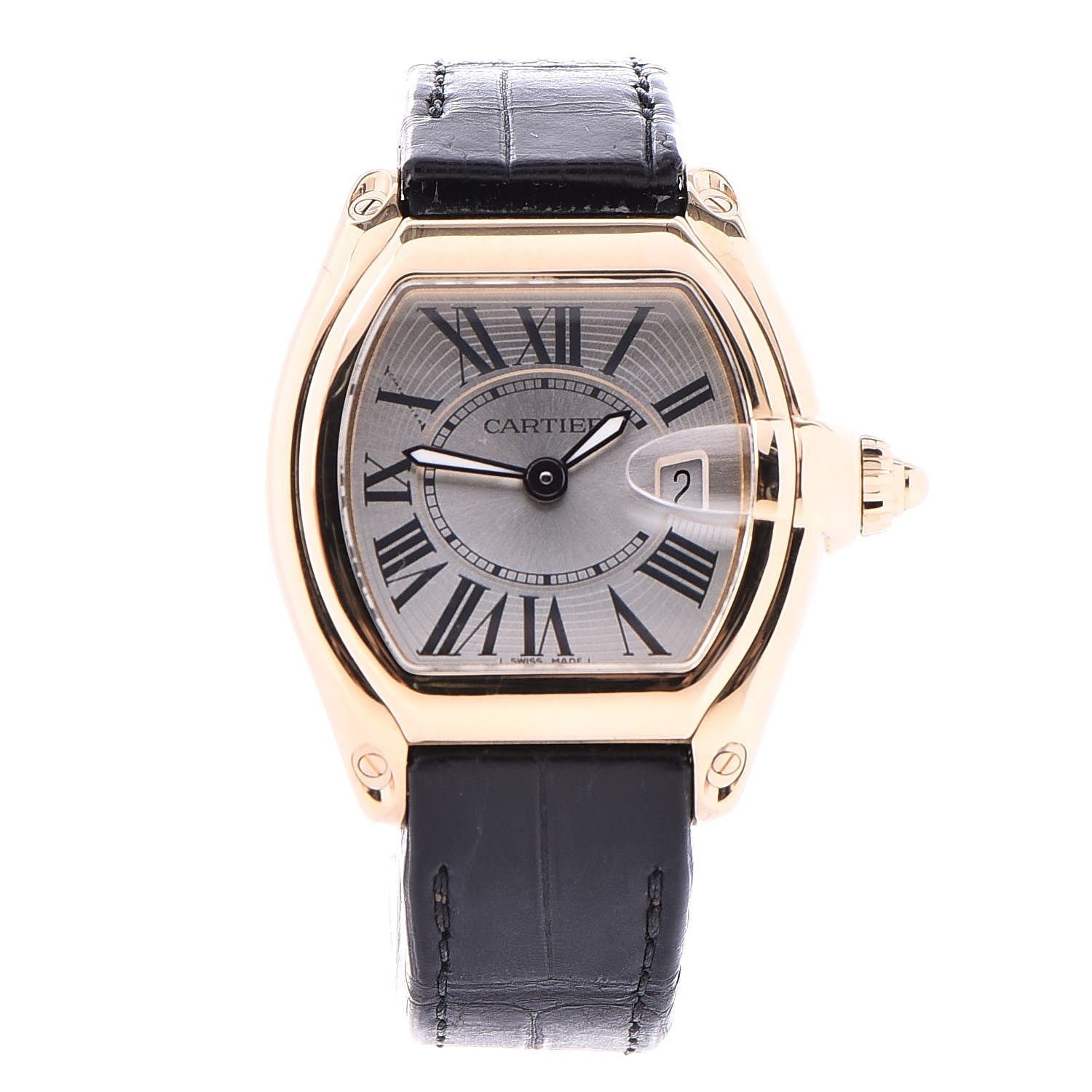 Cartier 18K Yellow Gold Alligator 31mm Roadster Quartz Watch 1 of 7