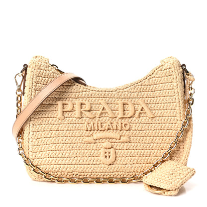 Prada Yarn Raffia Effect Crochet Mini Re-Edition 2000 Shoulder Bag Naturale 1 of 9
