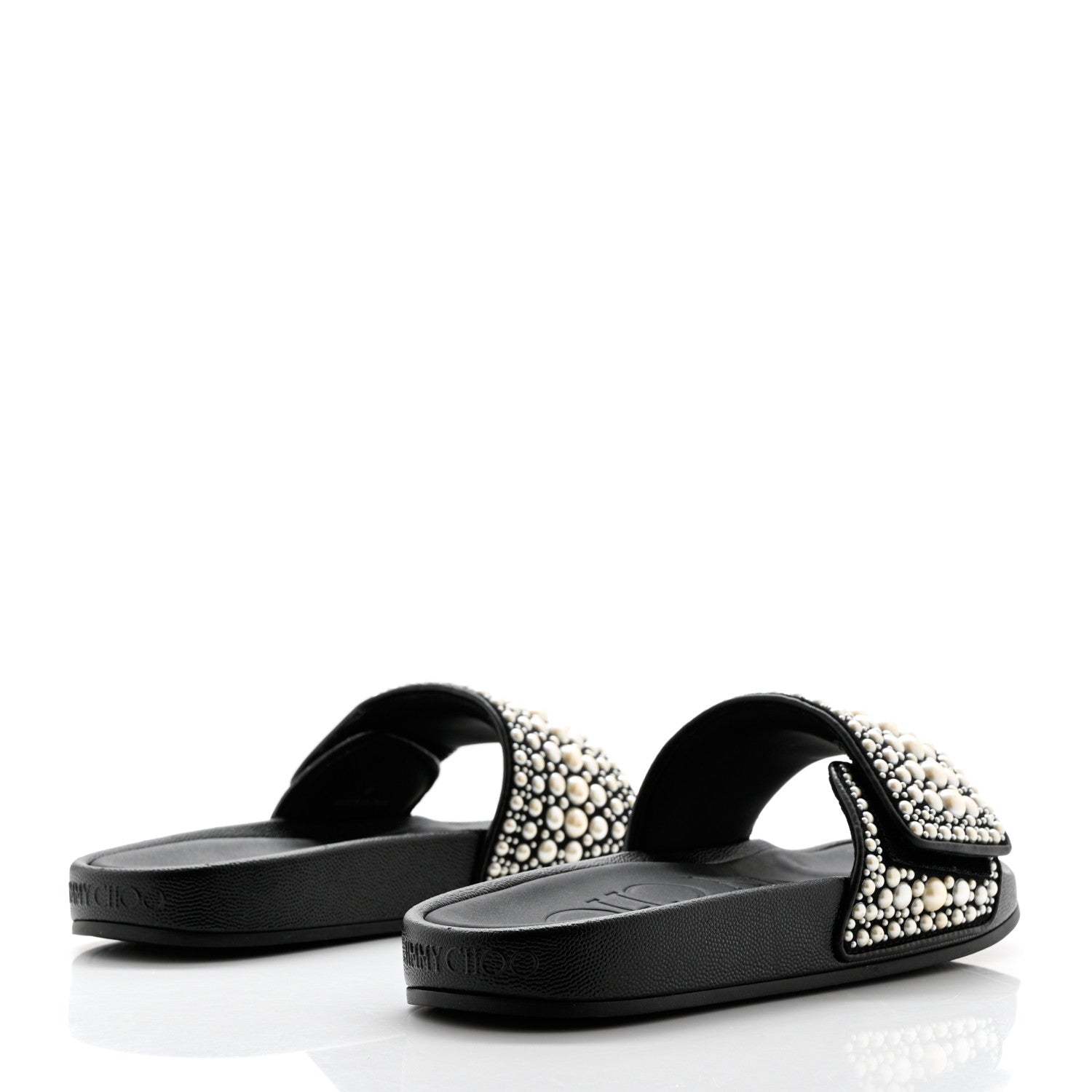 Jimmy Choo Canvas Pearl Embellished Fitz Slide Sandals 37 Black 4 of 11