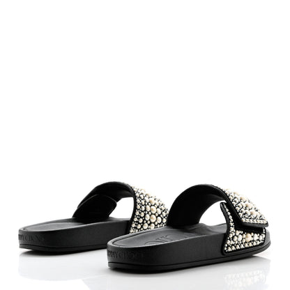 Jimmy Choo Canvas Pearl Embellished Fitz Slide Sandals 37 Black 4 of 11