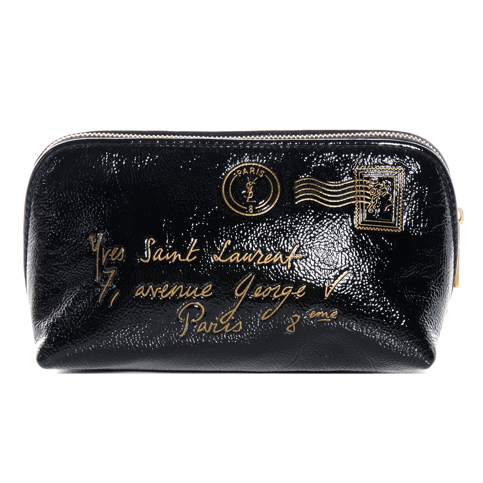 Saint Laurent Patent Y-Mail Cosmetic Case Black 1 of 7