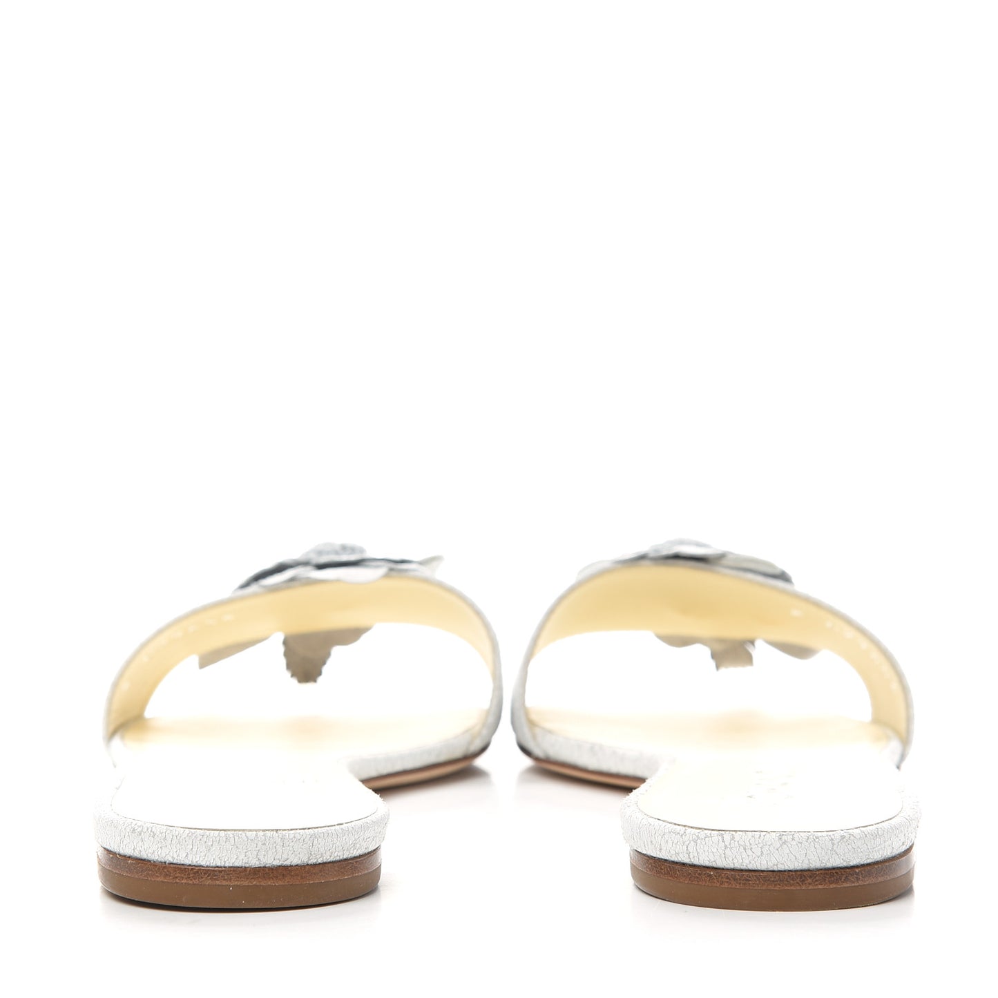 Crackled Lambskin Camellia Sandal Mule 38 White