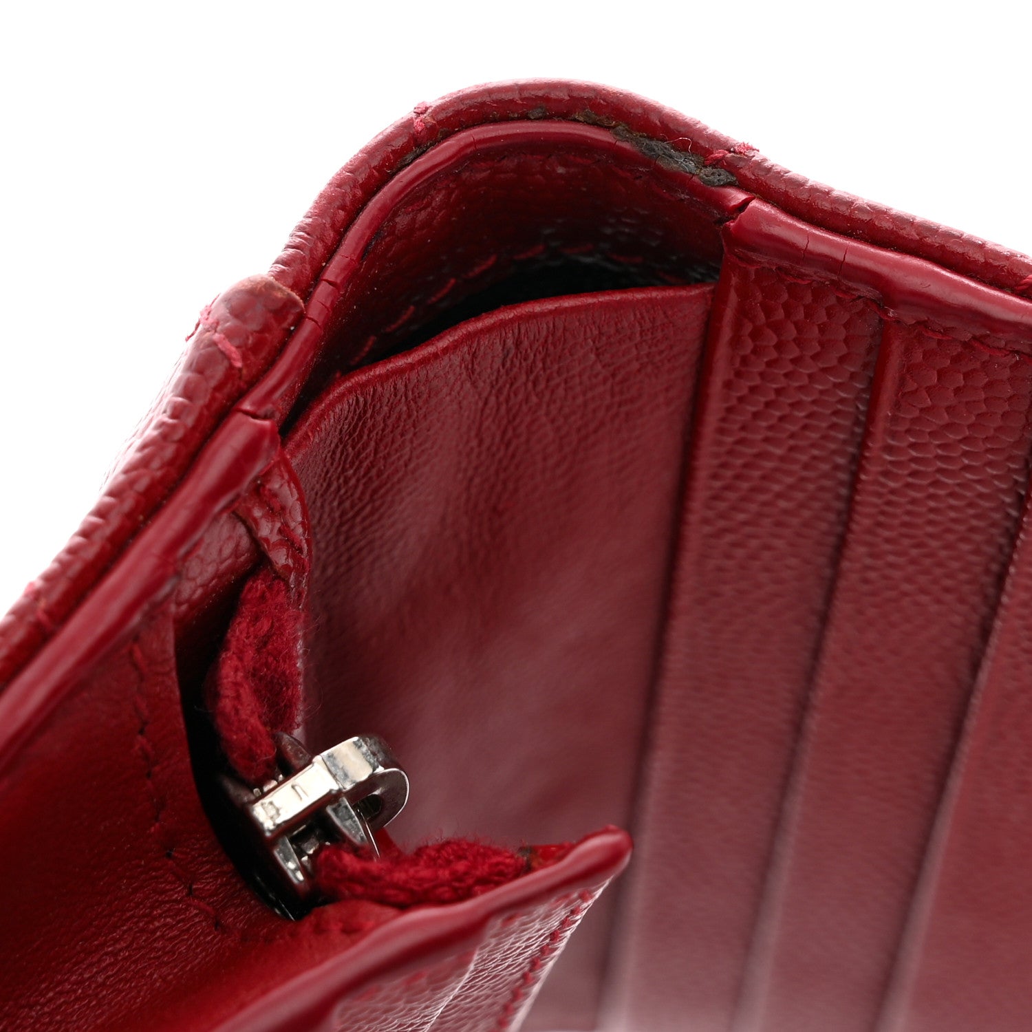 Saint Laurent Grain De Poudre Matelasse Chevron Monogram Flap Card Case Red 10 of 11