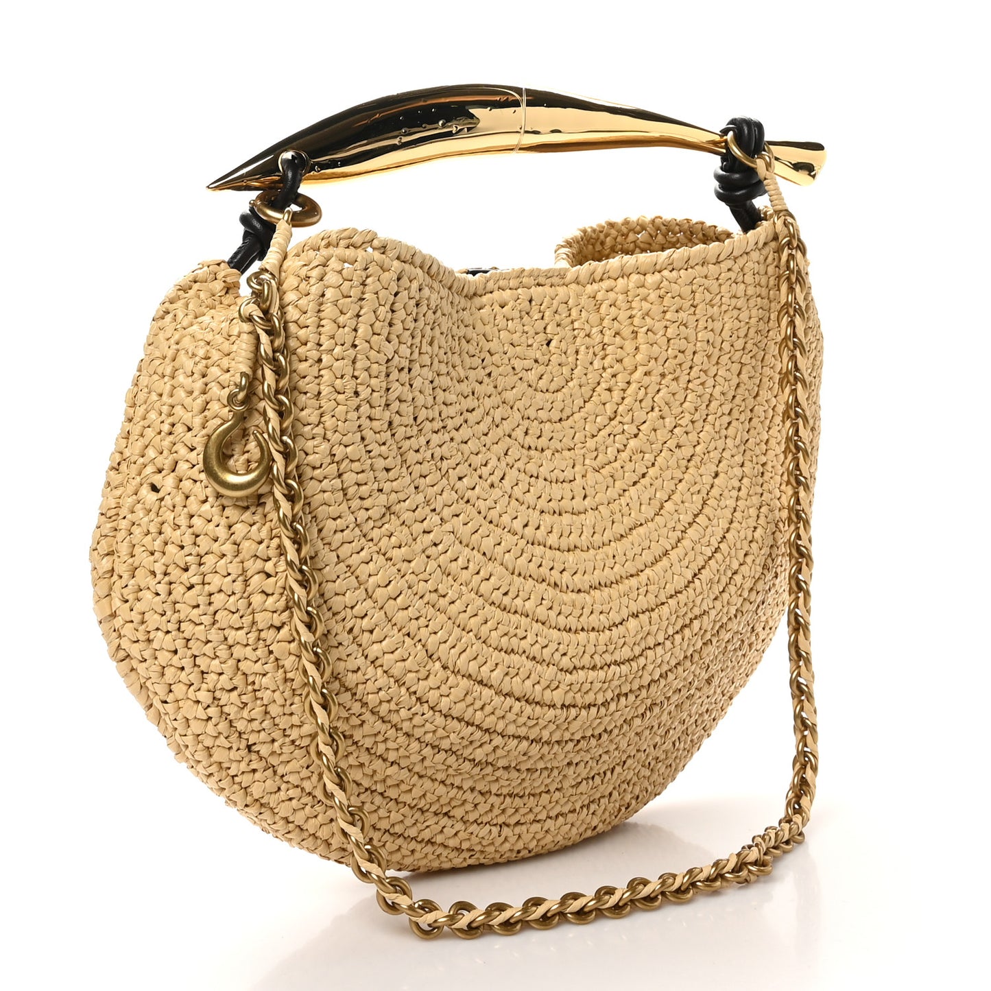 Raffia Crochet Sardine With Chain Bag Natural Fondant