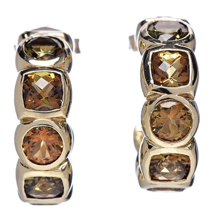 David Yurman 18K Yellow Gold Citrine Smoky Quartz Peridot Cushion Capri Eternity Hoop Earrings 1 of 4