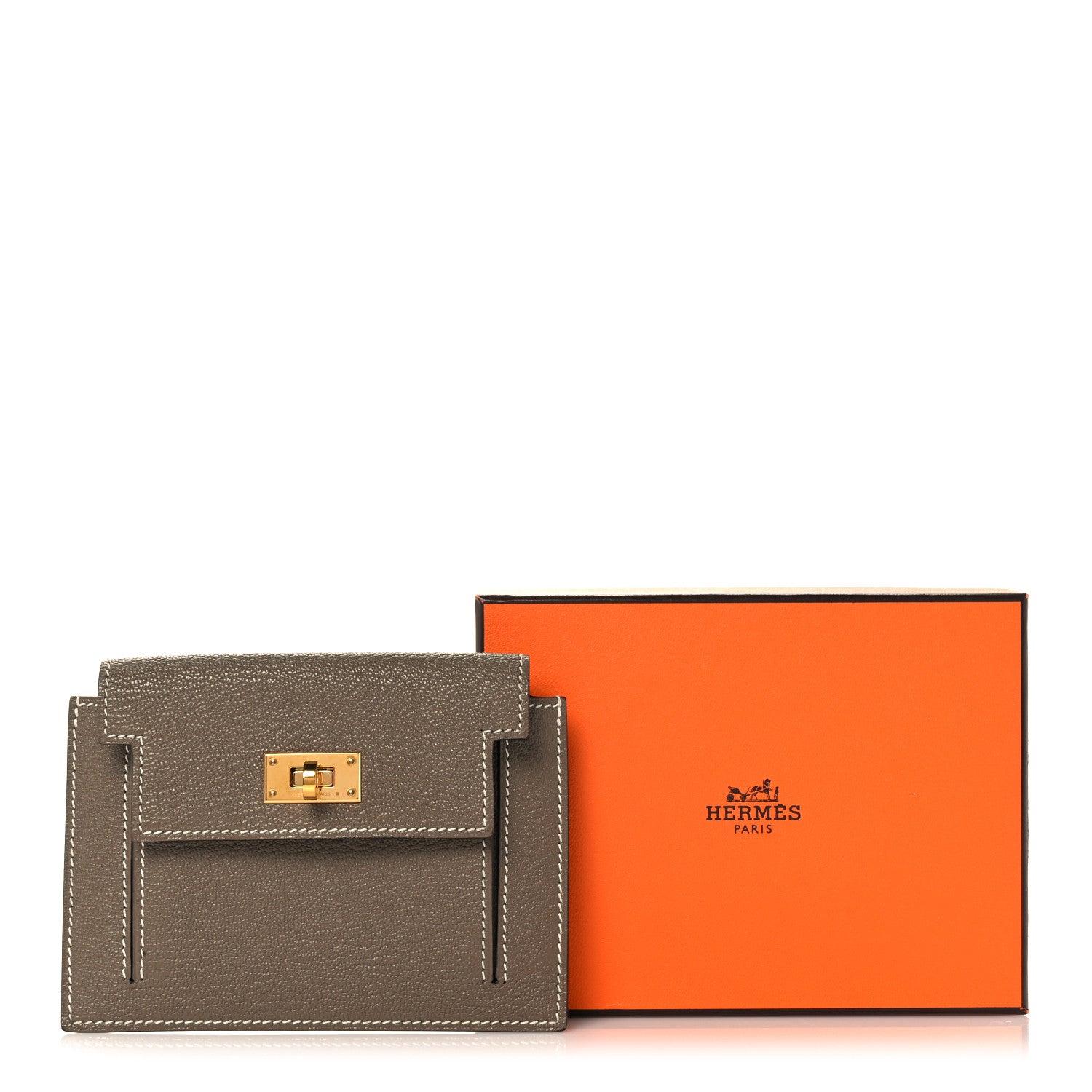 Hermes Chevre Chandra Kelly Pocket Compact Wallet Etoupe 9 of 9
