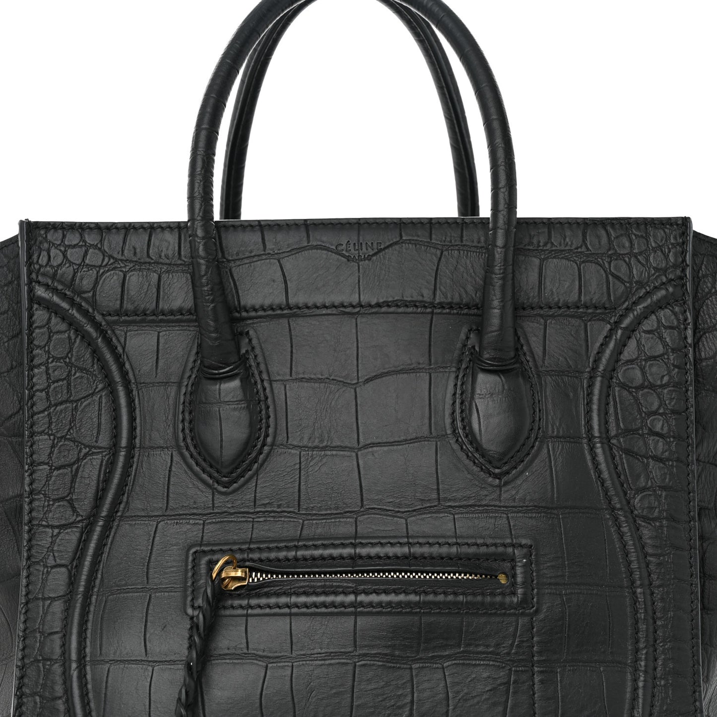 Calfskin Crocodile Embossed Medium Phantom Luggage Black