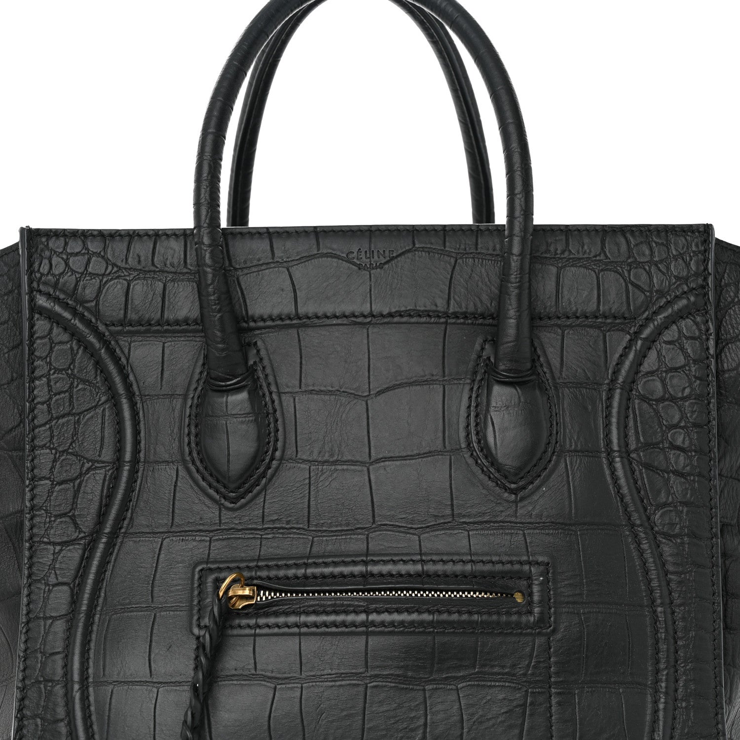 Celine Calfskin Crocodile Embossed Medium Phantom Luggage Black 8 of 17