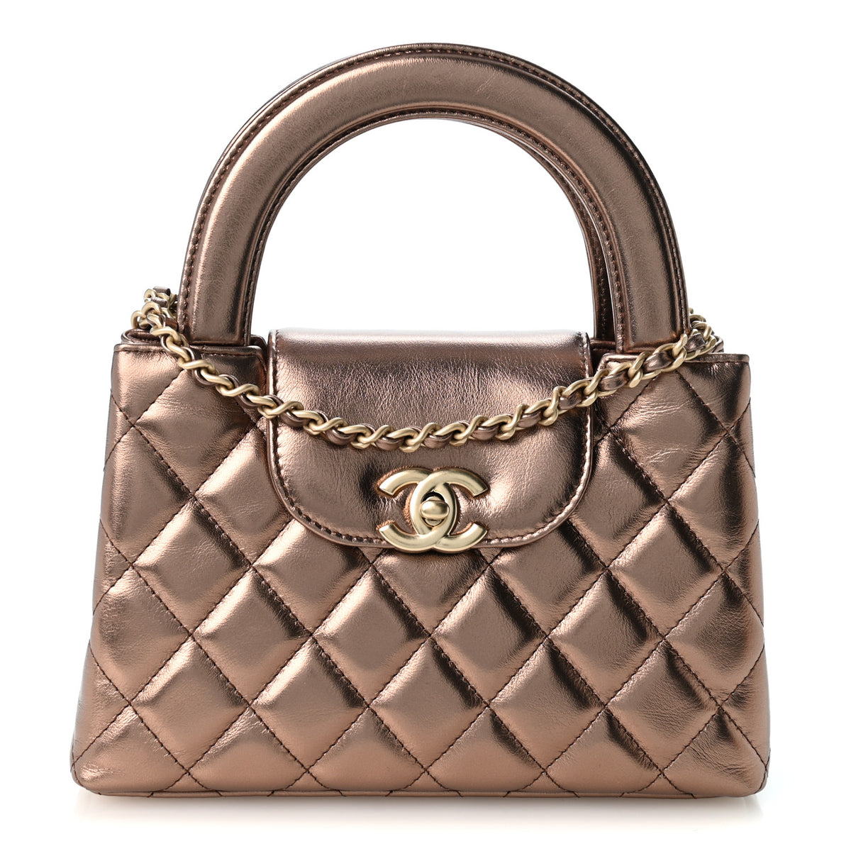 Chanel Metallic Aged Calfskin Quilted Nano Kelly Shopper Bronze 1 of 10