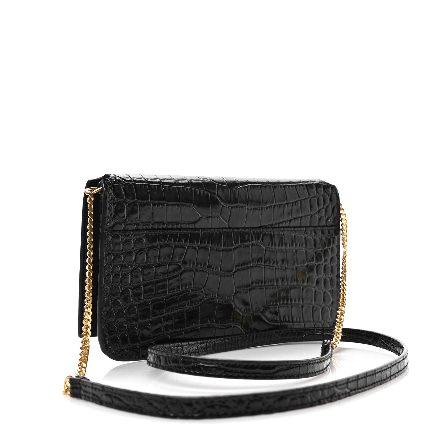Crocodile Embossed Monogram Phone Holder Crossbody Black