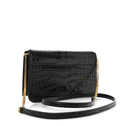 Saint Laurent Crocodile Embossed Monogram Phone Holder Crossbody Black 4 of 9