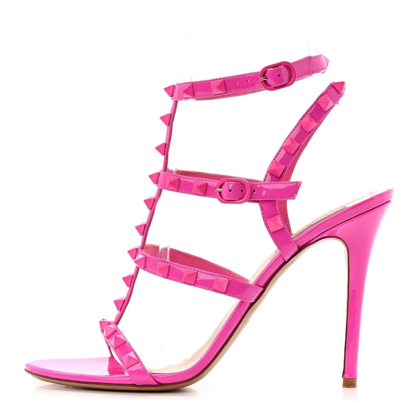 Patent Lacquered Monochrome Rockstud Gladiator 105mm Sandals 40 Pink PP