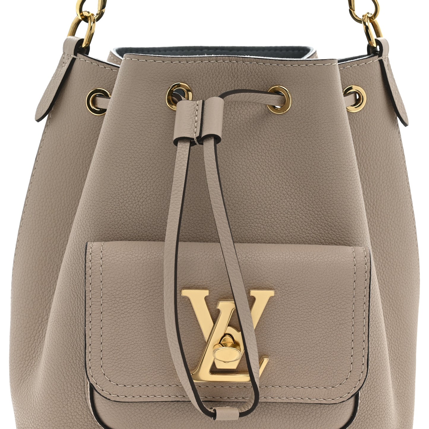 Calfskin Lockme Bucket MM Greige
