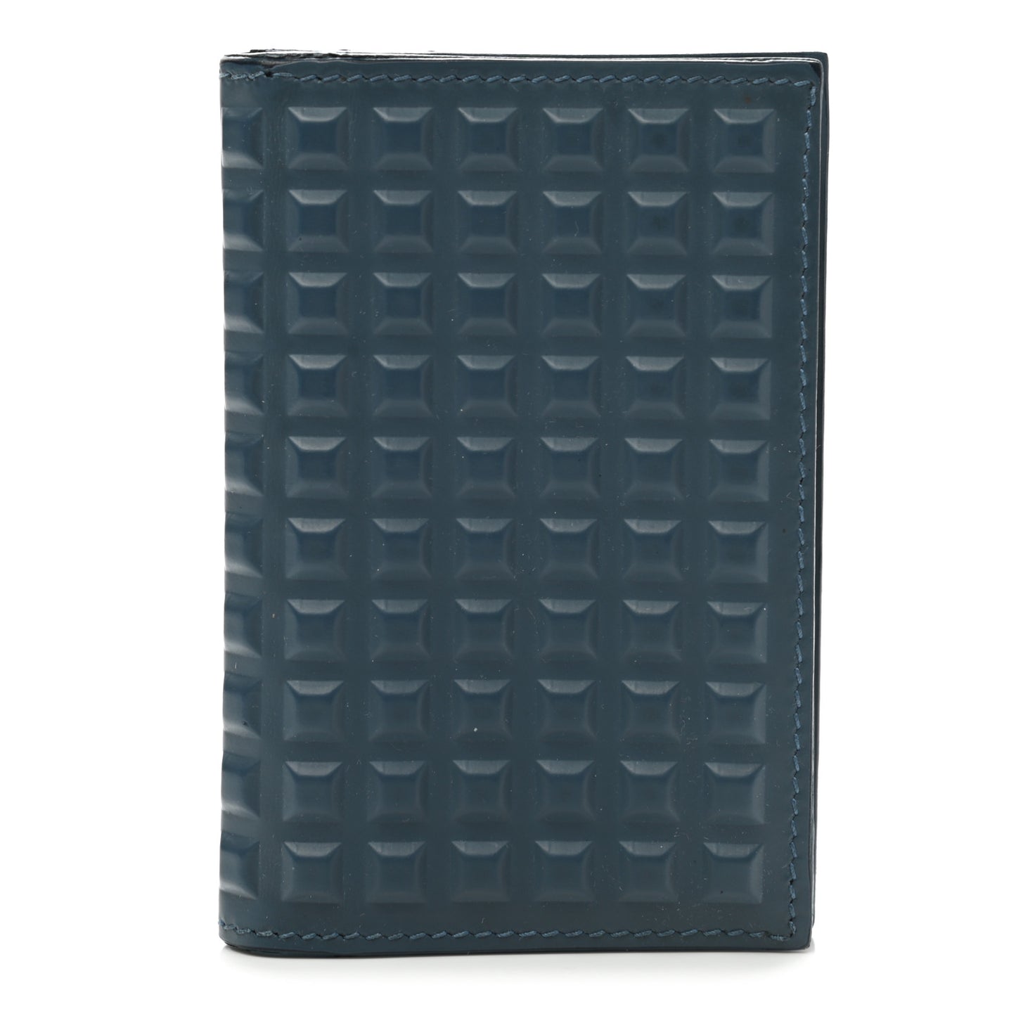 Calfskin Grid Embossed Passport Cover Bleu Glacier