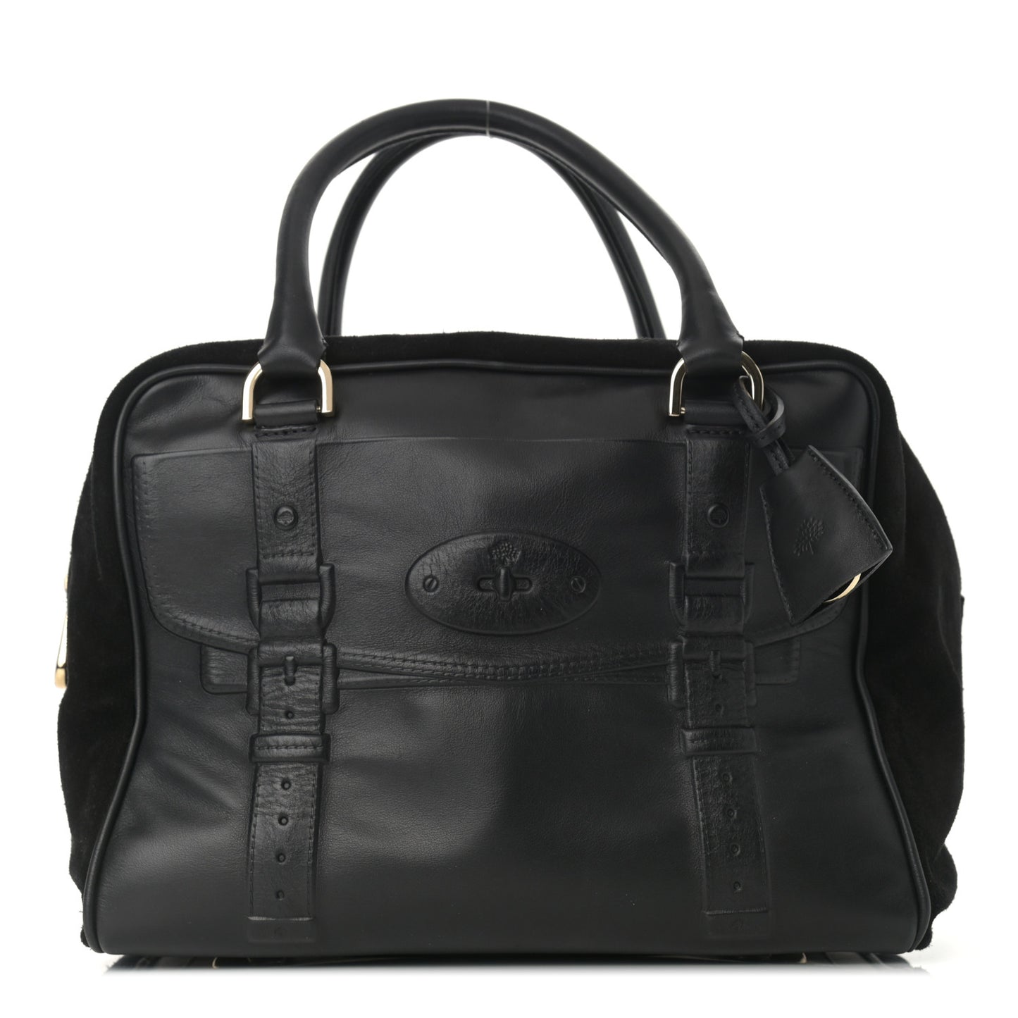 Calfskin Suede Maisie Clipper Satchel Black
