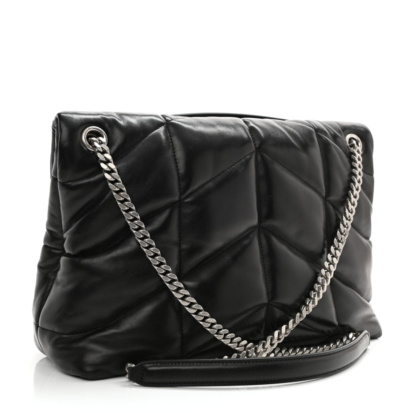 Lambskin Quilted Medium Loulou Puffer Monogram Chain Satchel Black