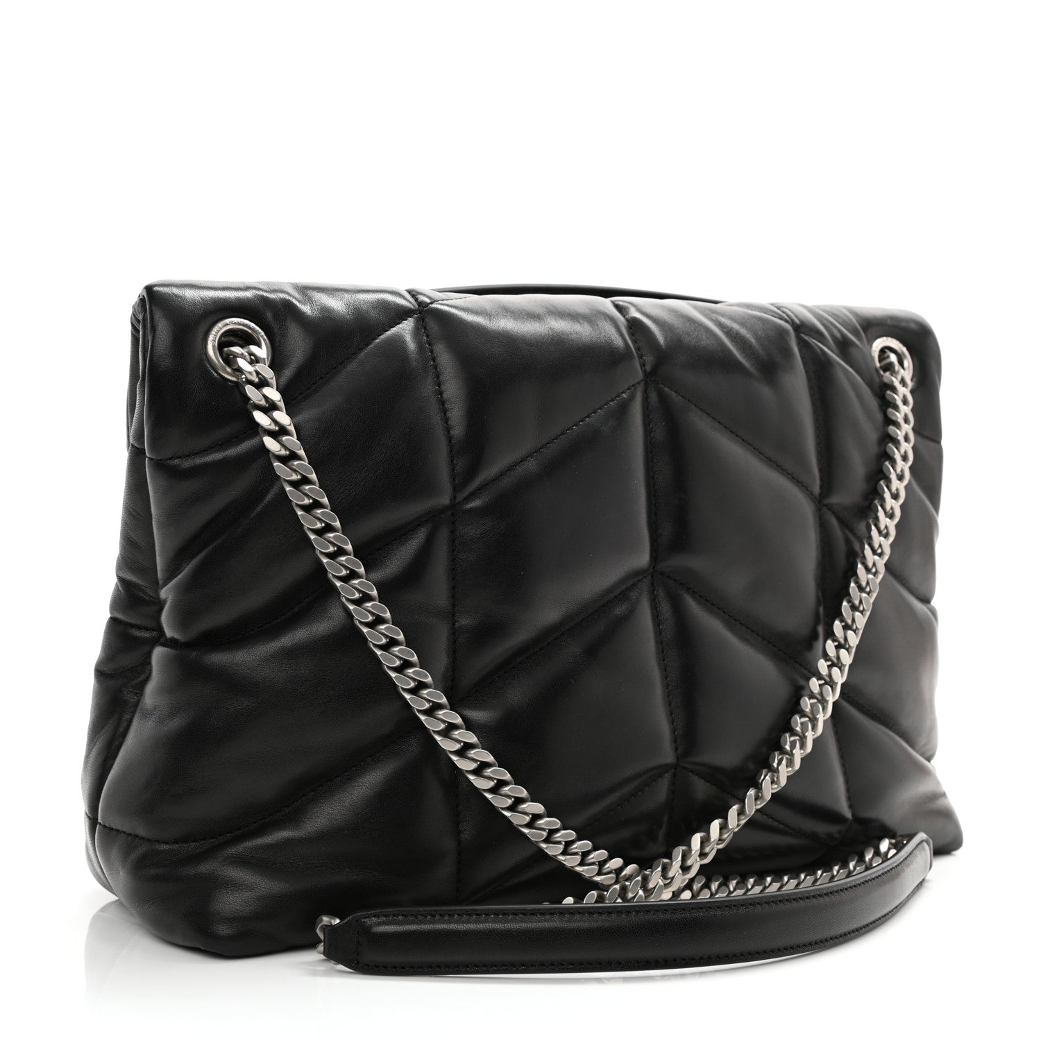 Saint Laurent Lambskin Quilted Medium Loulou Puffer Monogram Chain Satchel Black 3 of 8