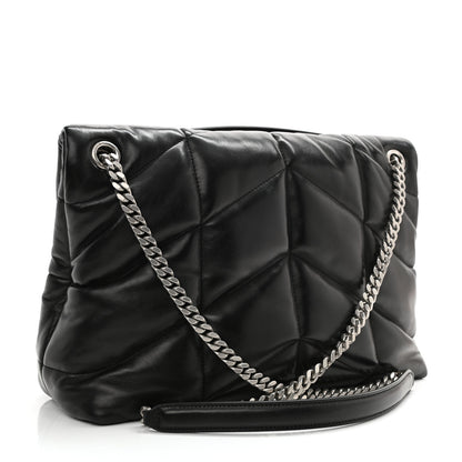 Saint Laurent Lambskin Quilted Medium Loulou Puffer Monogram Chain Satchel Black 3 of 8