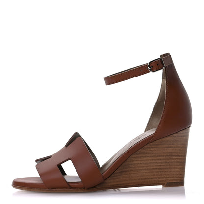 Hermes Calfskin Legend Wedge Sandals 36.5 Gold 1 of 10