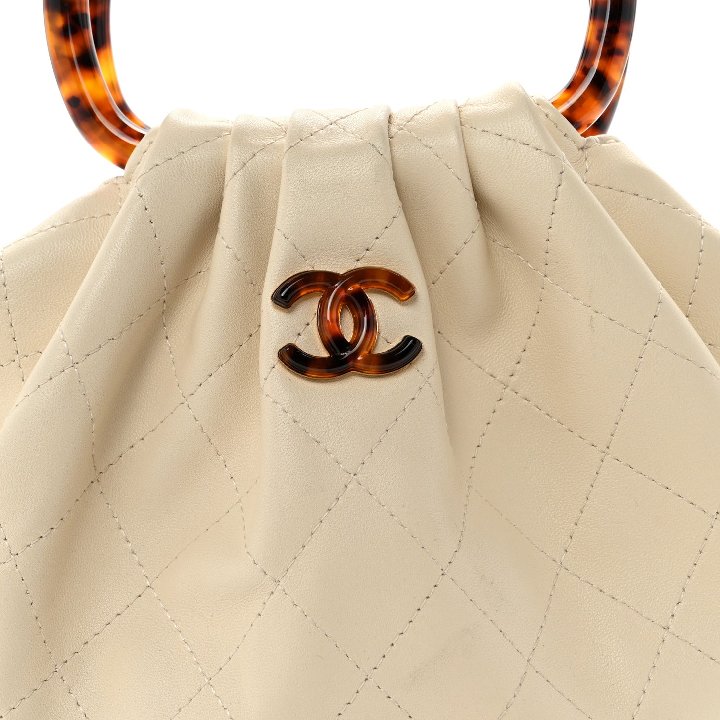 Lambskin Plexiglass Tortoise Shell Quilted Small Pouch Light Beige
