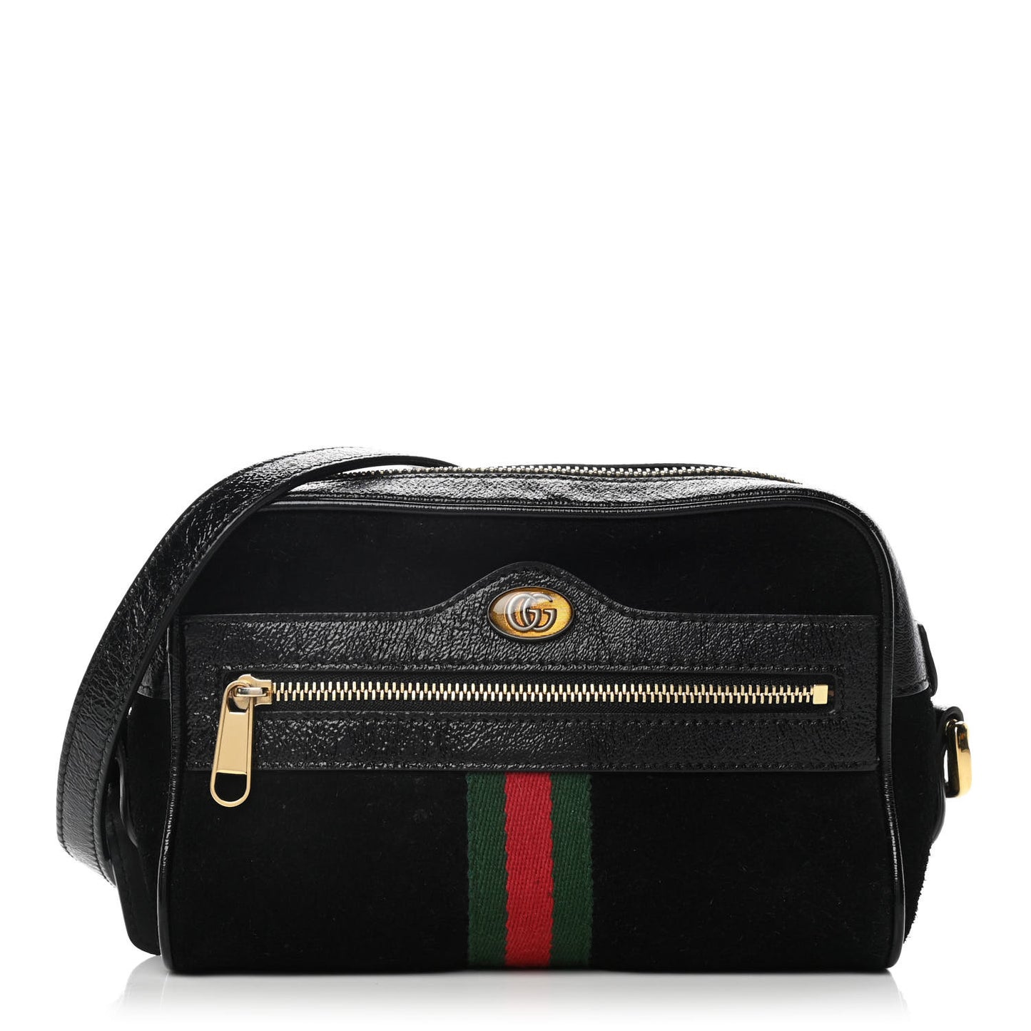 Suede Patent Web Mini Ophidia Shoulder Bag Black