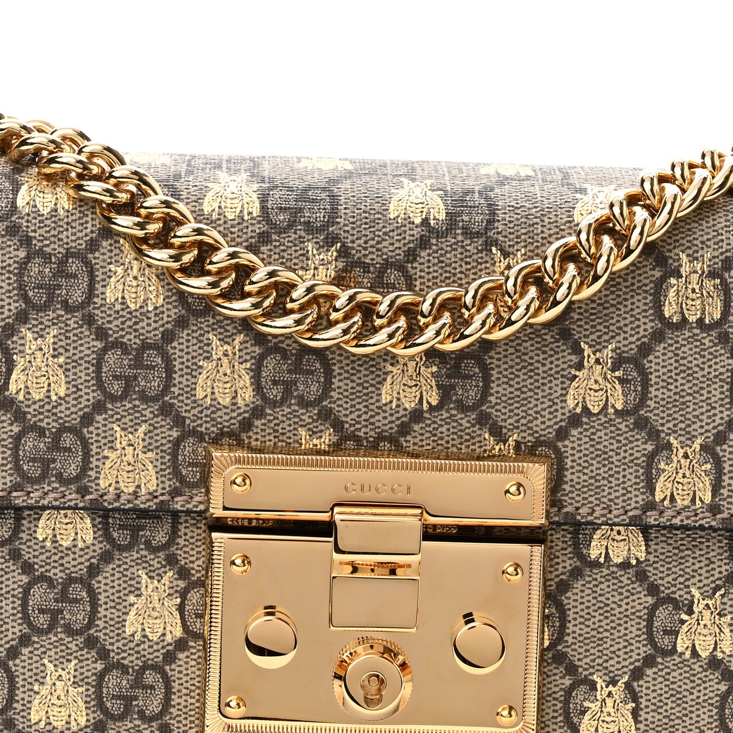 Gucci GG Supreme Monogram Bees Small Padlock Shoulder Bag Black 8 of 11