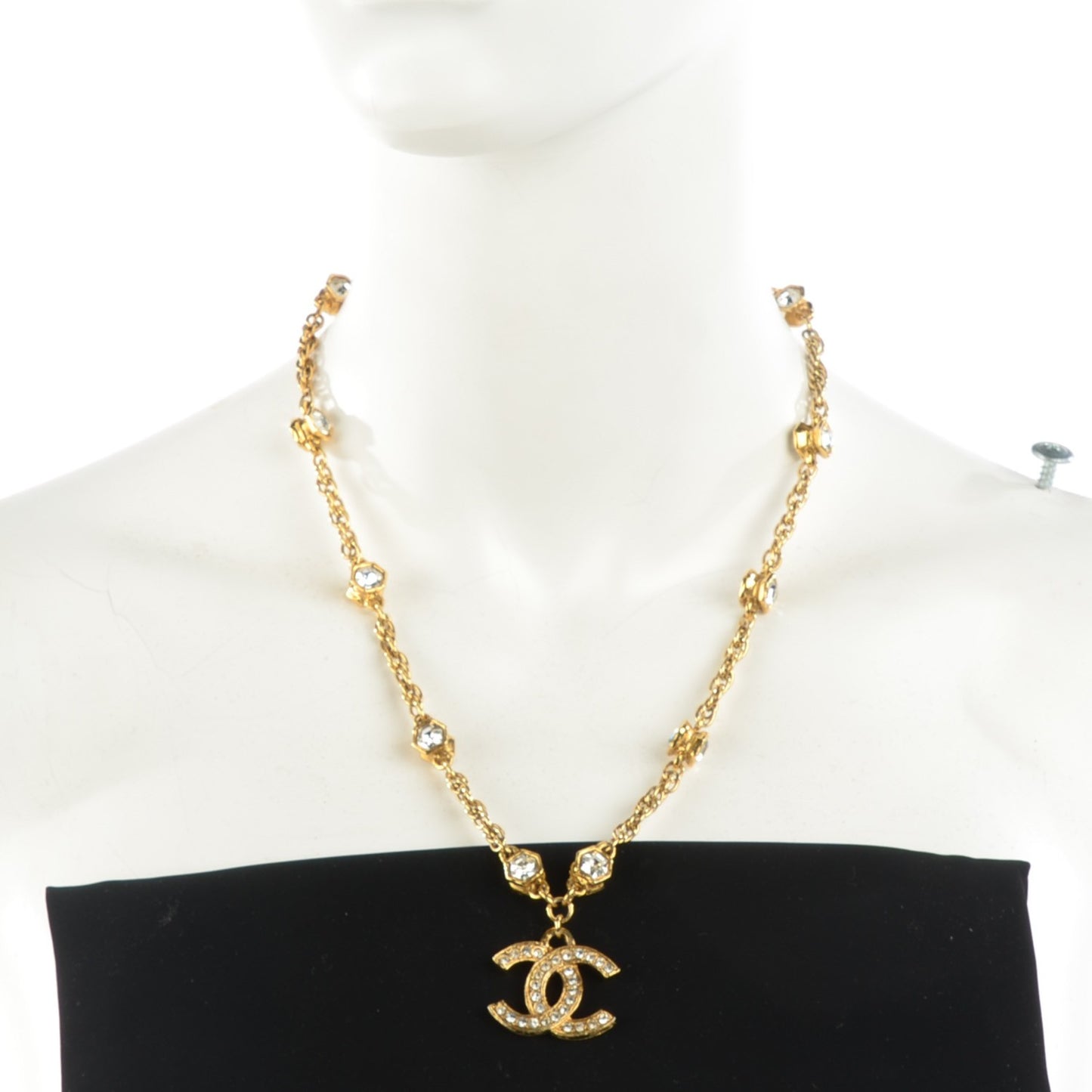 Crystal Hexagon CC Necklace Gold
