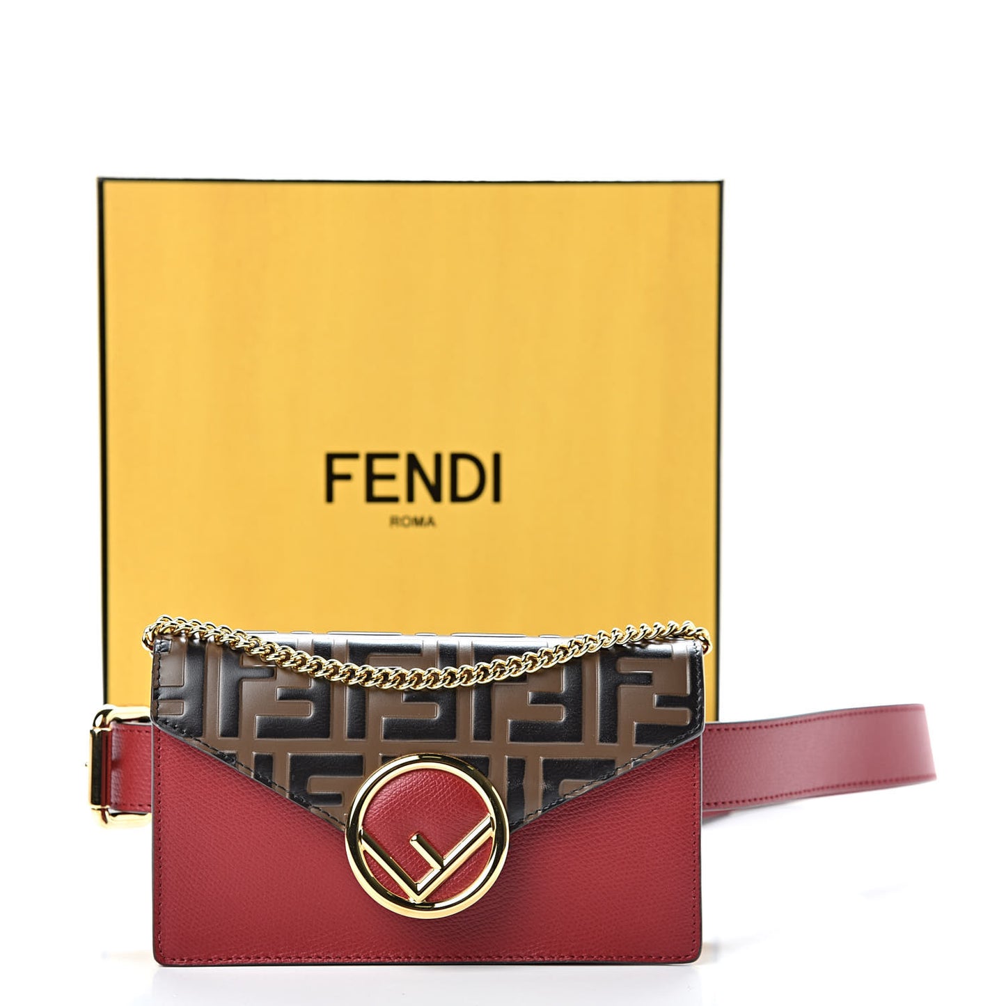 Vitello Cruise F is Fendi Bi-Color FF 1974 Embossed Envelope Belt Bag Maya Black Fragola