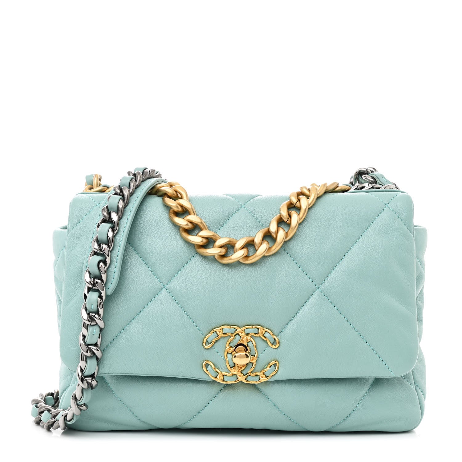 Chanel Shiny Lambskin Quilted Medium Chanel 19 Flap Neon Blue 1 of 10