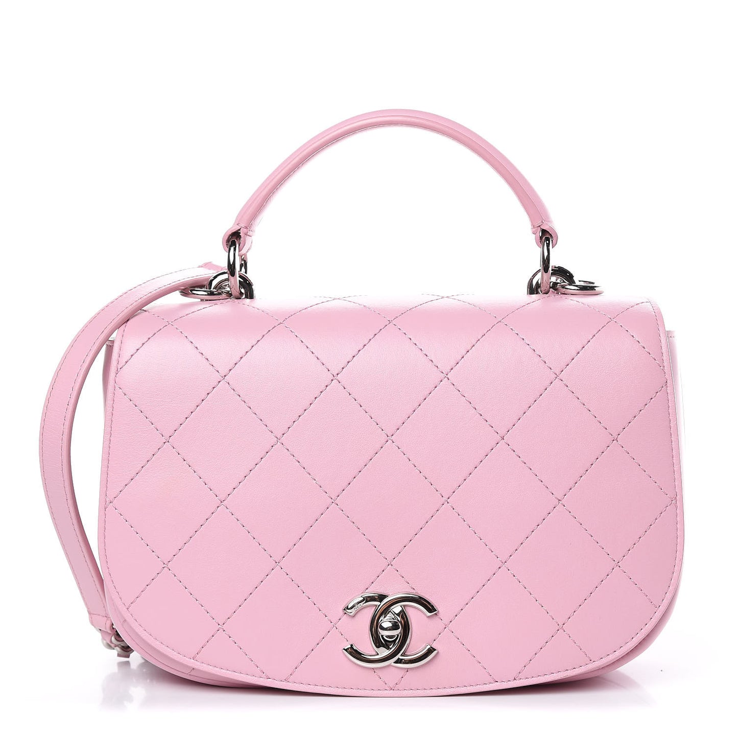 Calfskin Stitched Ring My Bag Flap Crossbody Pink