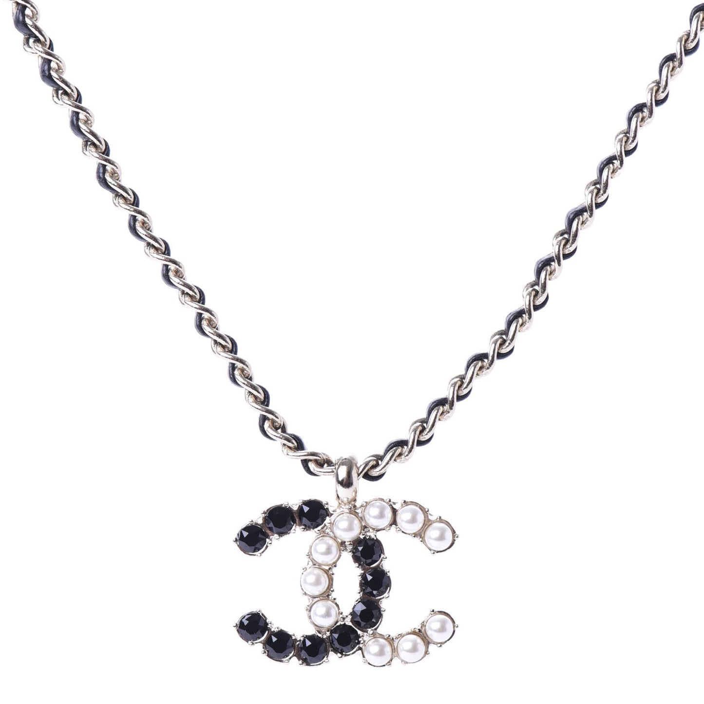 Lambskin Resin Pearl Dazzling Domino Short Necklace Gold Black