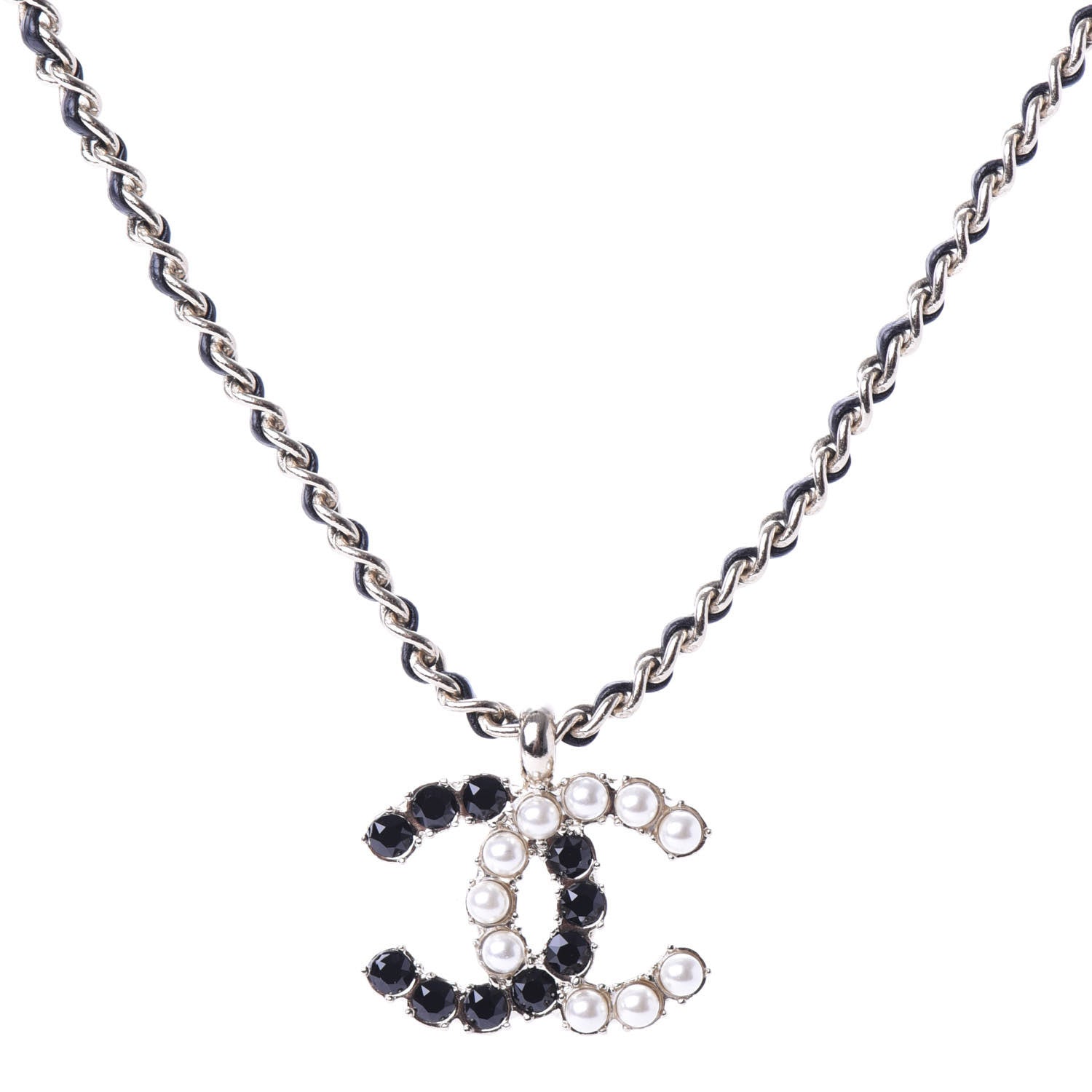 Chanel Lambskin Resin Pearl Dazzling Domino Short Necklace Gold Black 1 of 7