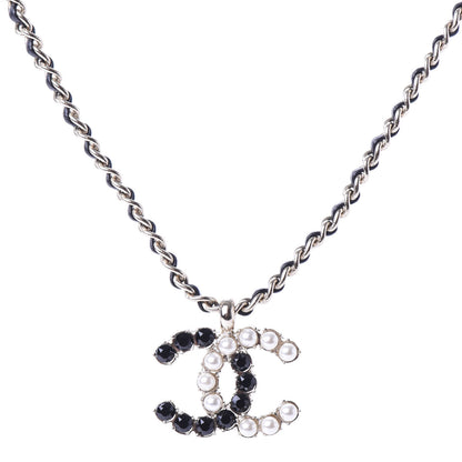Chanel Lambskin Resin Pearl Dazzling Domino Short Necklace Gold Black 1 of 7