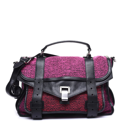 Proenza Schouler Tweed Lambskin Medium PS1 Satchel Berry Fuxia Pink 1 of 14
