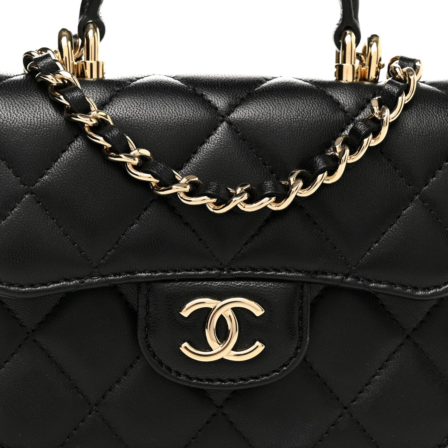 Chanel Lambskin Quilted Top Handle Flap Coin Purse With Chain Black 9 of 13