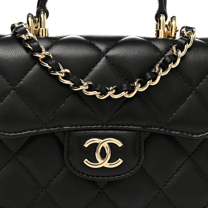 Chanel Lambskin Quilted Top Handle Flap Coin Purse With Chain Black 9 of 13