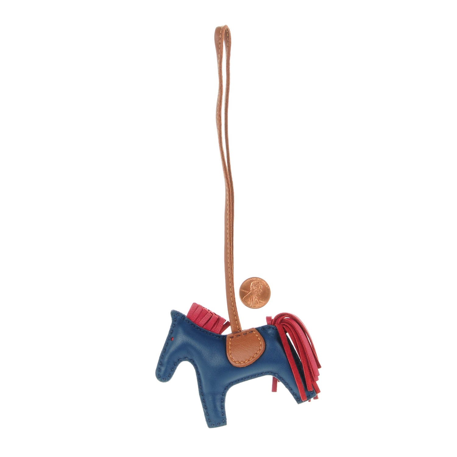 Hermes Milo Lambskin Grigri Rodeo Horse Bag Charm PM Bleu de Malte Rubis Fauve 2 of 3