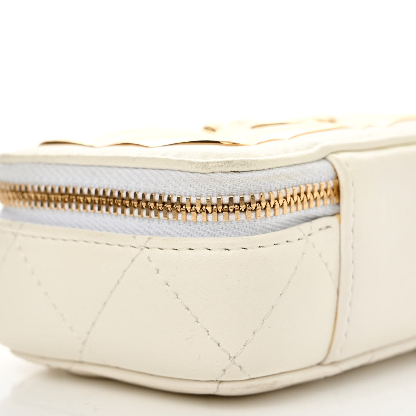 Lambskin Quilted Mini Golden Plate Clutch With Chain White