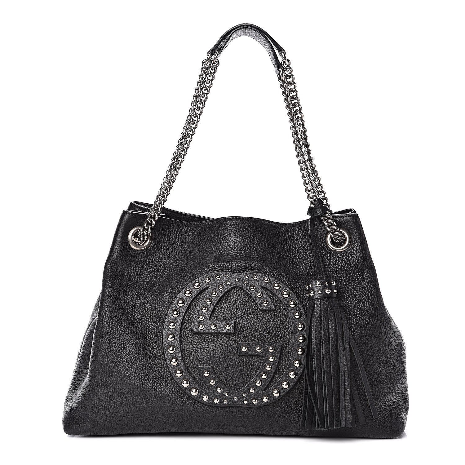Gucci Pebbled Calfskin Studded Medium Soho Chain Shoulder Bag Black 1 of 10