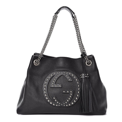 Gucci Pebbled Calfskin Studded Medium Soho Chain Shoulder Bag Black 1 of 10