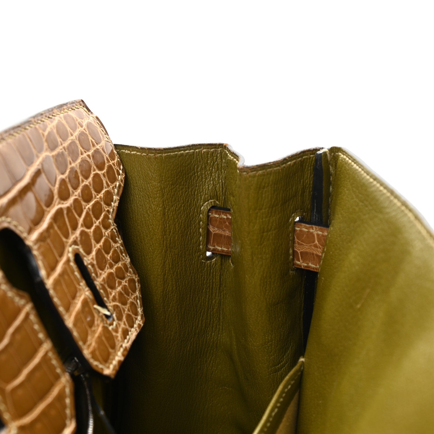 Hermes Shiny Porosus Crocodile Birkin 30 Ficelle Chartreuse 15 of 42