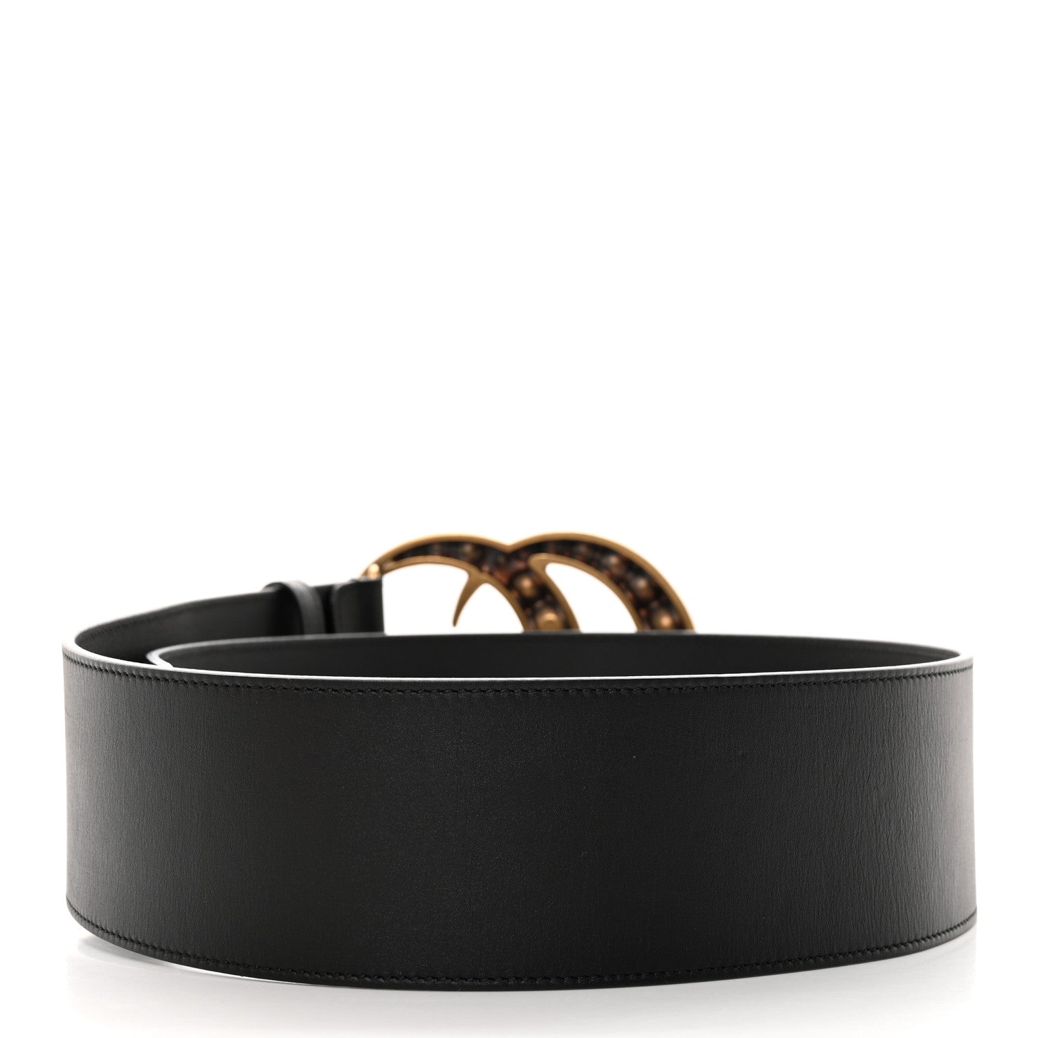 Gucci Moon Calfskin Pearl Double G 70mm Belt 90 36 Black Cream 2 of 5