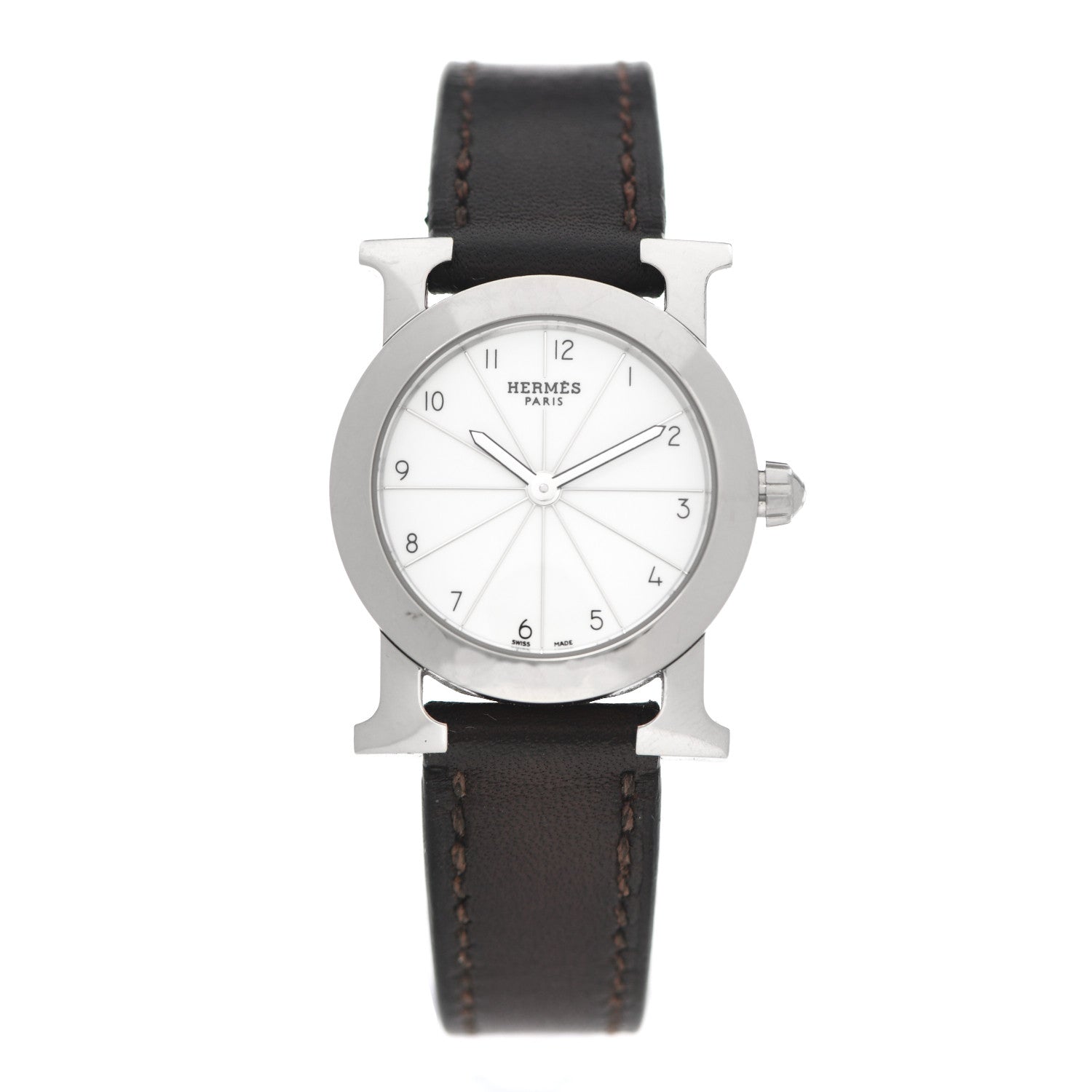 Hermes Stainless Steel Swift 25mm Heure H Ronde Quartz Watch Chocolate 1 of 5